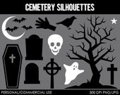 Cemetery Silhouettes Clipart - Digital Clip Art Graphics for Personal or Commercial Use Il_170x135