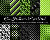 Green Chic Halloween Digital Printable Paper Pack - For Commercial or Personal Il_170x135