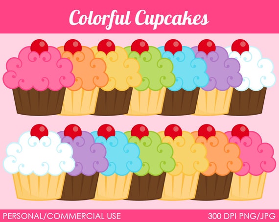 Colorful Cupcakes Clipart - Digital Clip Art Graphics for Personal or Commercial Use Il_570xn