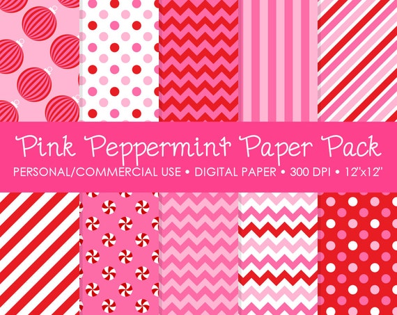 Pink Peppermint Digital Printable Paper Pack - For Commercial or Personal Use Il_570xn