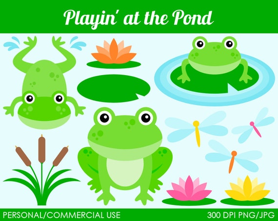 Playin' at the Pond Clipart - Digital Clip Art Graphics for Personal or Commercial Use Il_570xn