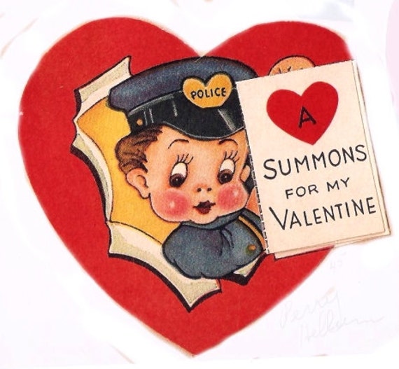 Vintage Valentine Card Policeman Cop Summons