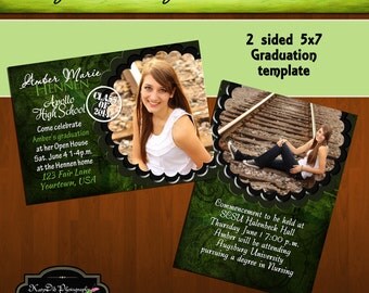 INSTANT DOWNLOAD Emerald Couture 5x7 Senior Graduation Announcement Templates/PSD files