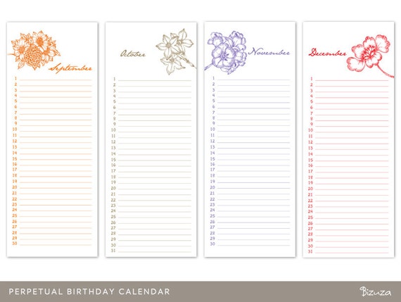 perpetual birthday calendar printable and editable pdf