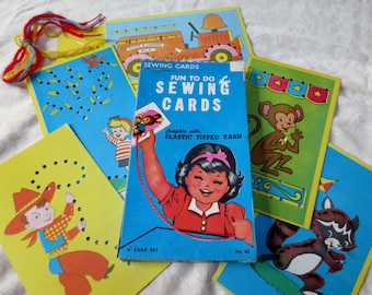 Childrens Sewing Card Set, Vintage Built Rite, 6 cards