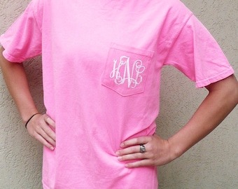 comfort colors t-shirt, personalized pocket t-shirt, monogrammed pocket t shirt
