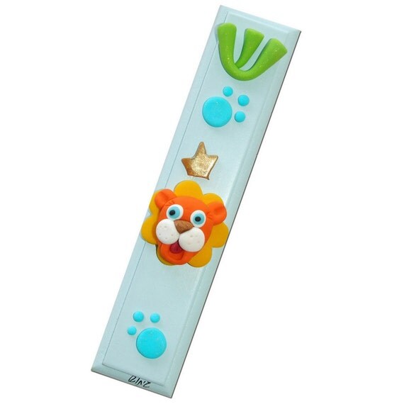 Mezuzah Case Blue Lion unique kid's room designchildren by gitush