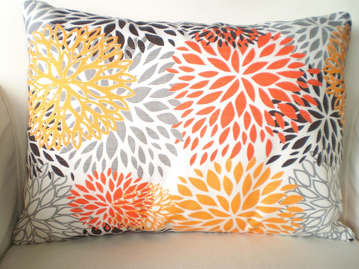 Orange Gray Pillow Cover Decorative Throw by fabricjunkie1640