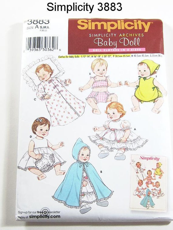 Vintage Doll Clothes Pattern Simplicity 3883 Simplicity