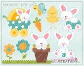 Baby Bunny Boys Cute Digital Clipart for Invitations, Card Design, Scrapbooking, and Web Design, Easter Clipart Il_170x135