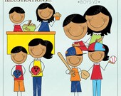Mom and Me Stick Figures Boys V2 Cute Digital Clipart for Invitations, Card Design, Scrapbooking, and Web Design, Mothers Day Clipart Il_170x135