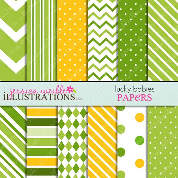 Lucky Babies Cute Digital Papers Backgrounds for Invitations, Card Design, Scrapbooking, and Web Design Il_570xn