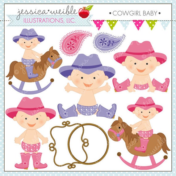 cowgirl-baby-cute-digital-clipart-for-commercial-and-personal