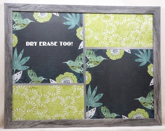 Magnetic Board-Dry Erase Board-Magnet Board-Framed Bulletin Board-Wall Decor-Housewares-Hummingbird Design-includes matching magnets