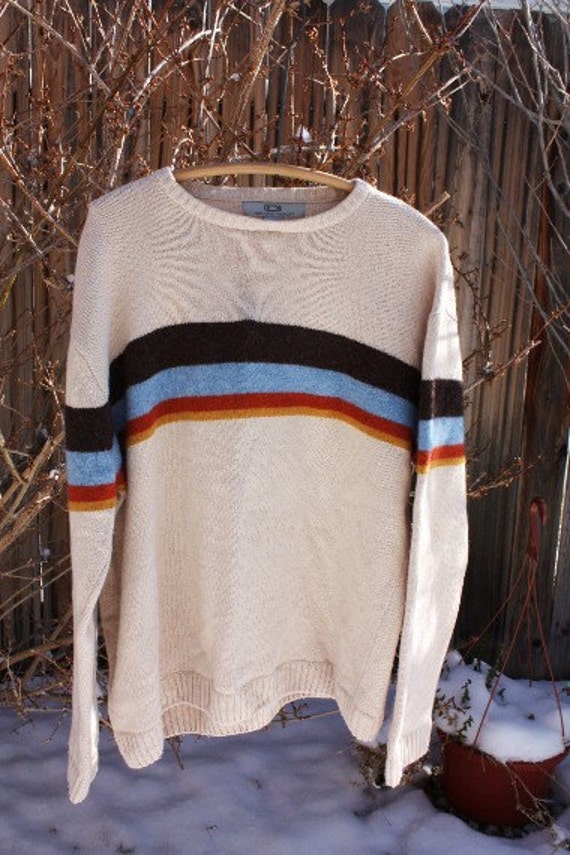 1990's Mens Sweater Beige Striped Pullover Dark by Retromomo