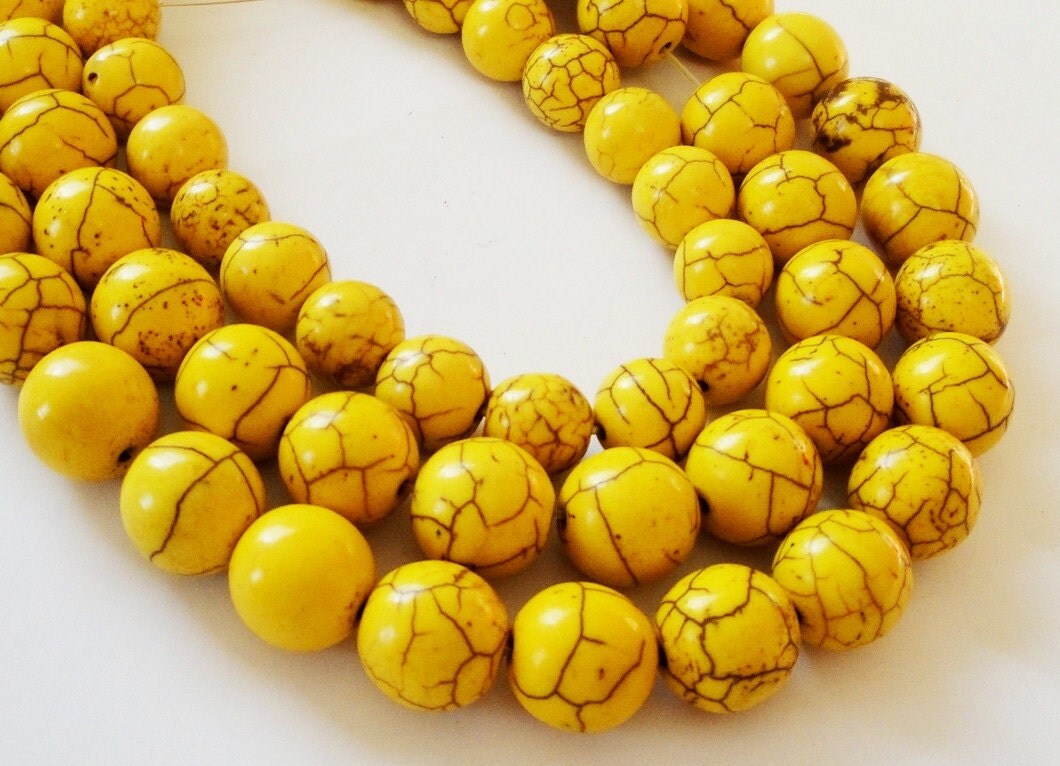 Yellow Round Beads Yellow Howlite Turquoise Round Gemstone
