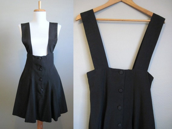 Suspender Skirt High Waisted Vintage Black Mini XS Small