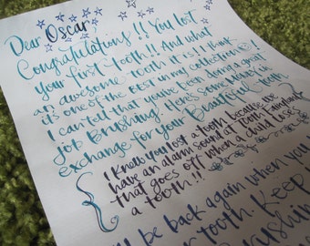 Personalized Tooth Fairy Letter in Calligraphy for Child's First Tooth