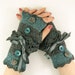 Knit fingerless gloves arm warmers fingerless mittens women grey teal blue tweed lace romantic victorian tagt team teamt
