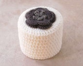Cottage Rose Crochet Toilet Paper Cover, Bathroom Decor, White Cozy, Grey Flower