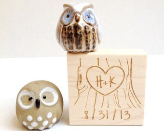 Custom Stamp. Rustic Tree Trunk with Carved Initials. Wedding Stamp. DIY Wedding Decor.