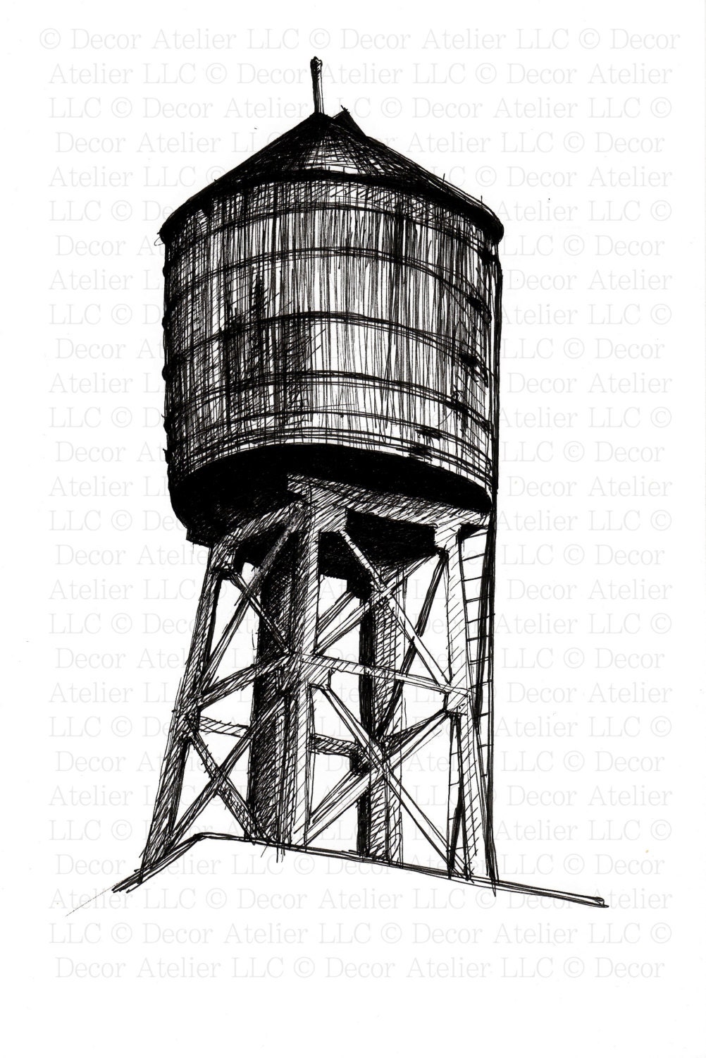 Brooklyn Water Tower Drawing Free Shipping
