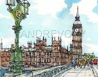 London Westminster art print from an original watercolor painting