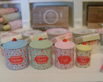 Set of 4 Pretty  Shabby Kitchen CANISTERS  FRENCH or 