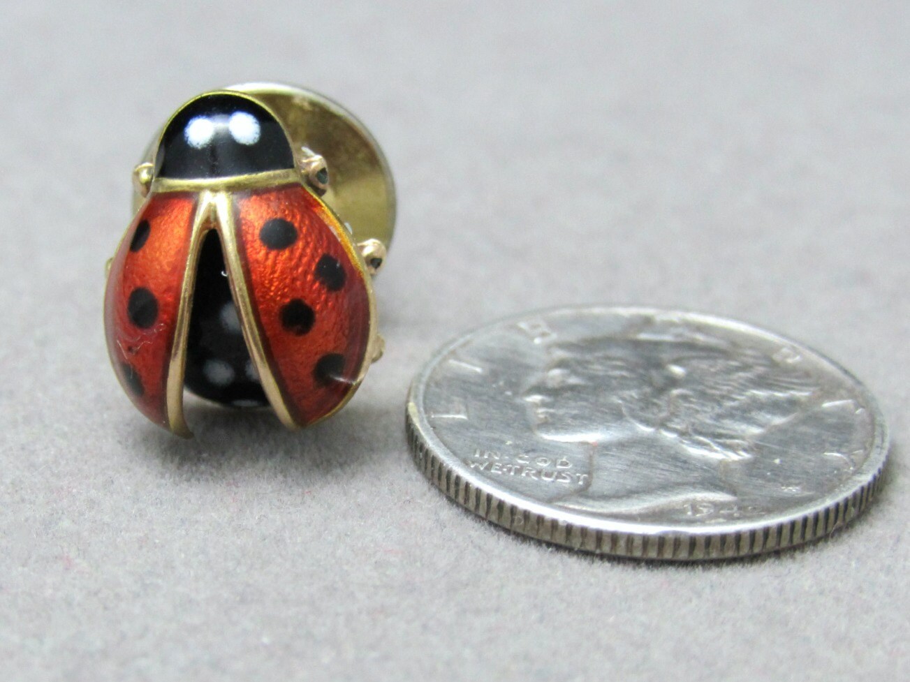 14k Gold Ladybug Pin Enamel 3D Open Wings Germany