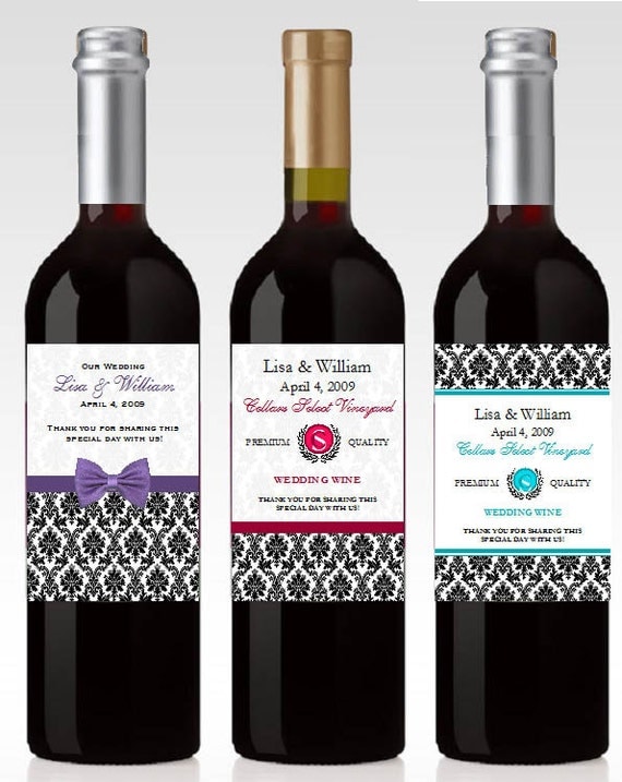 personalized DAMASK wine bottle labels favors by shadow090109