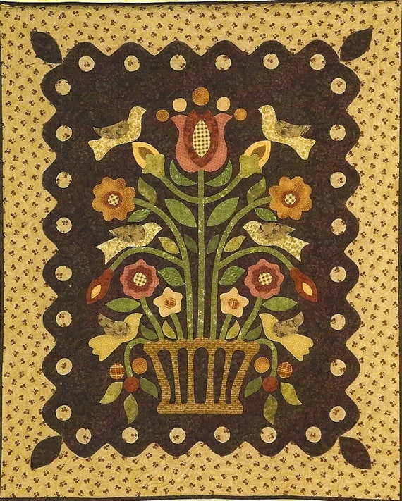 Items Similar To Primitive Folk Art Applique Quilt Pattern POSTCARD   Il 570xN.423734638 6g39 