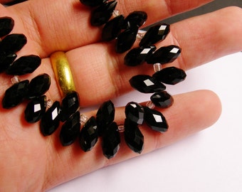 Faceted teardrop crystal briolette beads - 24 pcs - 12mm by 6mm - top sideways drill - black