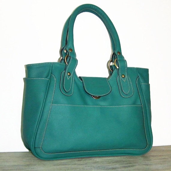 Teal Green Pebbled Leather Bag Leather Tote Leather Handbag