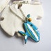 Beach Jewelry, whimsical fish necklace, blue yellow enamel necklace aquatic nature jewelry
