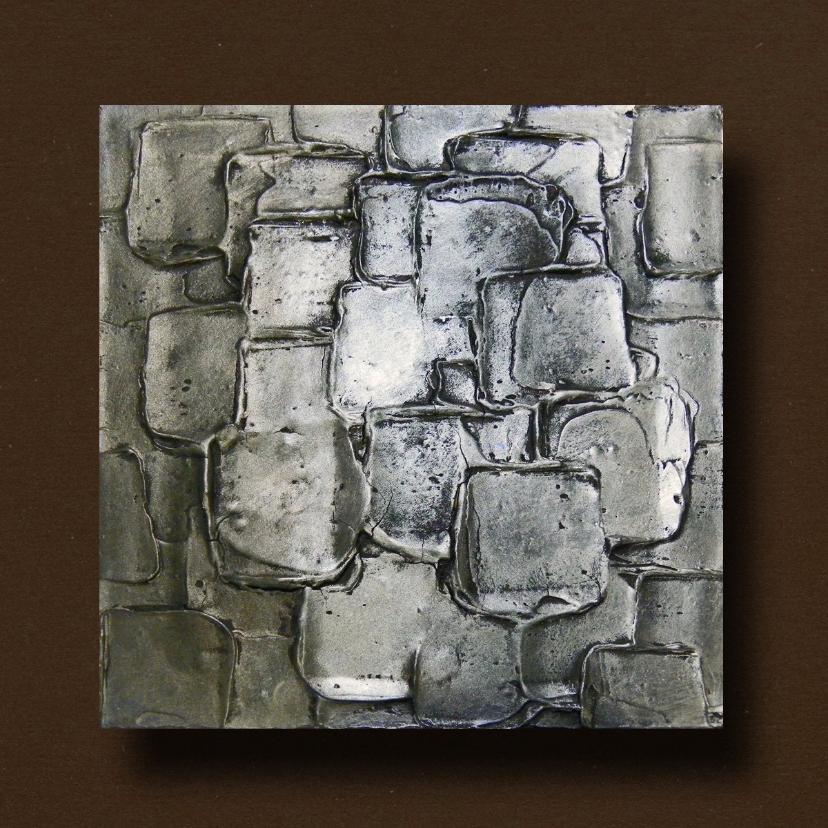 ORIGINAL Art Silver Abstract Painting with Heavy Texture 12 x
