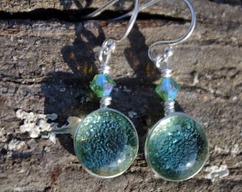 Jade green glass earrings