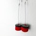 red, charcoal and stripe fabric felt bold geometric minimal earrings - contemporary jewelry
