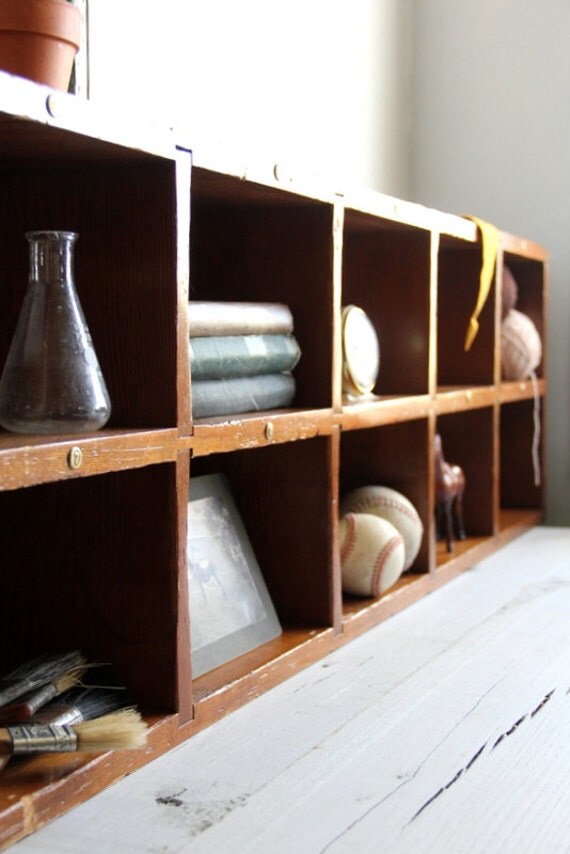 vintage wood cubby / book / curiosity shelf