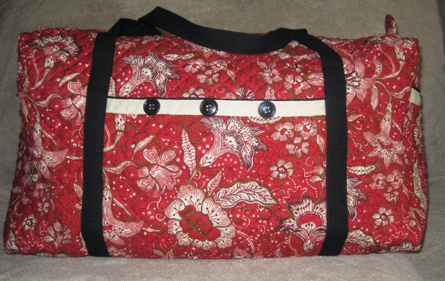 Large Overnight Luggage Tote Double Sided Quilted Red and