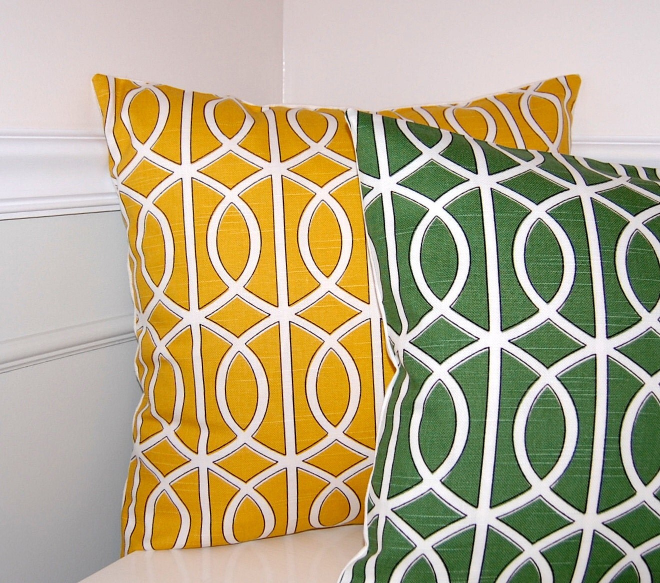 Green Geometric Throw Pillow Cover Green and White by CottagePixie