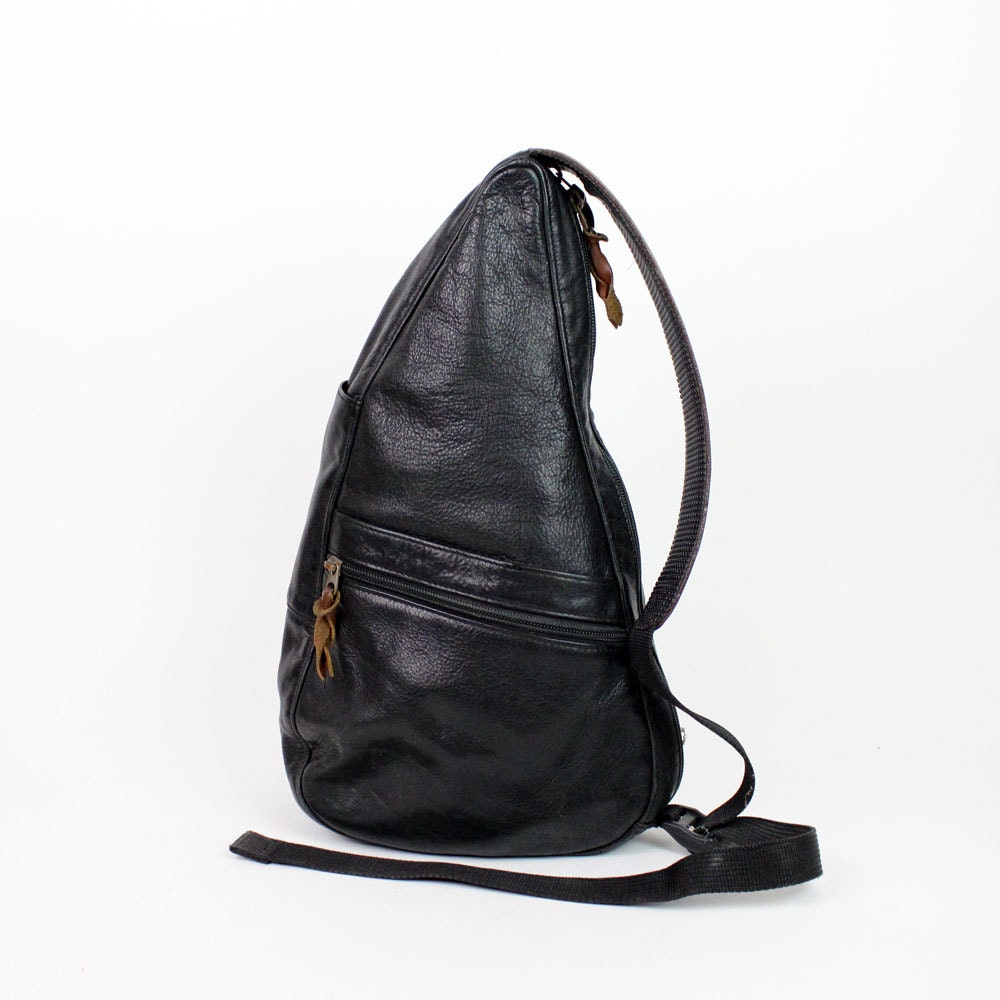 black leather sling backpack / LL Bean one shoulder saddle