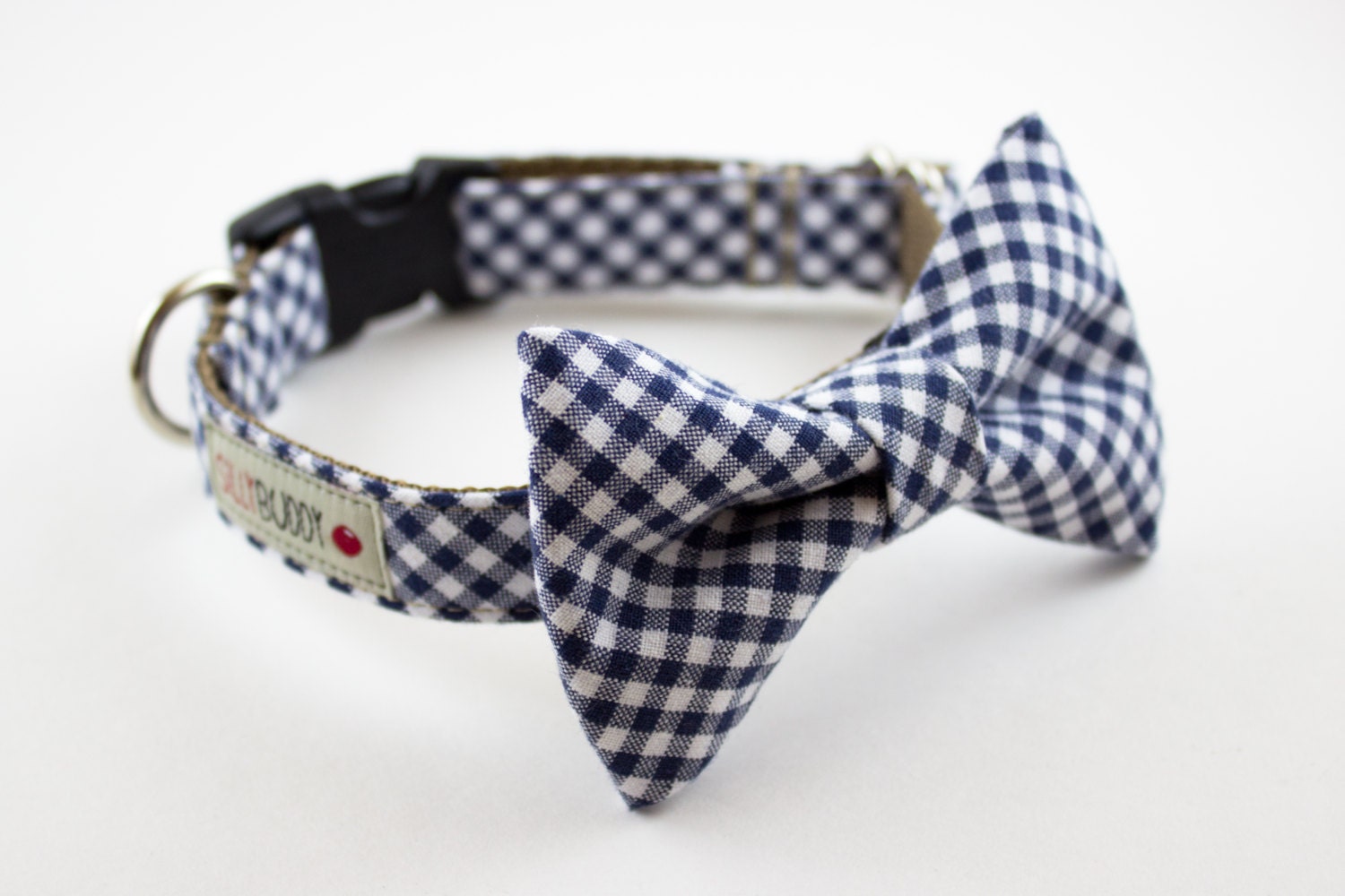 Navy Blue Gingham Bow Tie Dog Collar by SillyBuddy on Etsy