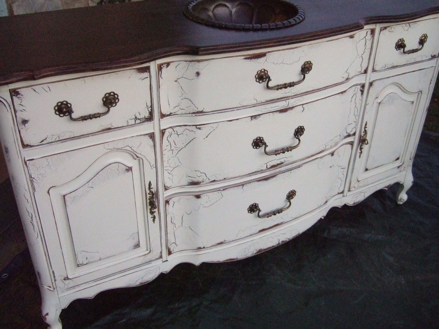 Antiqued French Country Bathroom Vanity Cabinet in French