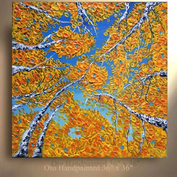 COMMISSION 36X36 Aspen Tree Painting Landscape Abstract Birch