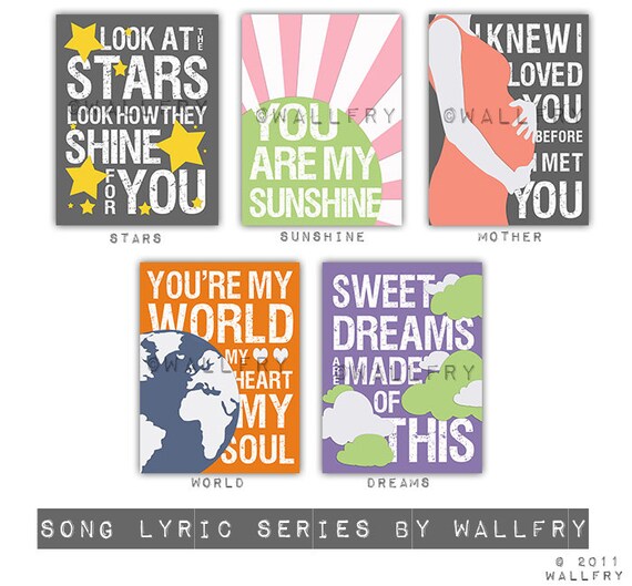 Kids wall art. Song Lyric prints for nursery and playroom.