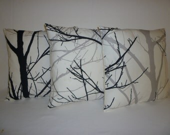 3 Plllows Funky Retro Black Grey White Tree Designer Cushion Covers. Pillowcases Decorative Shams Slips Scatter 16" (40cm)