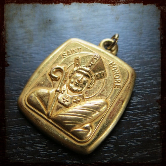 Antique French Golden Vintage Religious Medal of St Honoré