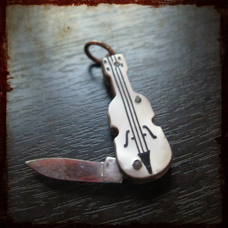 Antique Violin French Pocket Knife Pendant Vintage Music