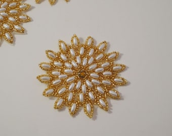 Starburst Pearl and Gold Beaded Applique--One Piece