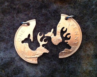 Buck and Doe Necklace Interlocking Set as Keychain or Necklace